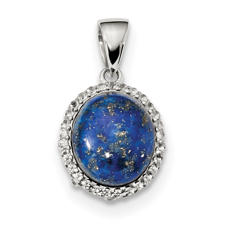 Lapis &amp; White Topaz Pendant Sterling Silver Rhodium-plated Polished QP4985, MPN: QP4985,