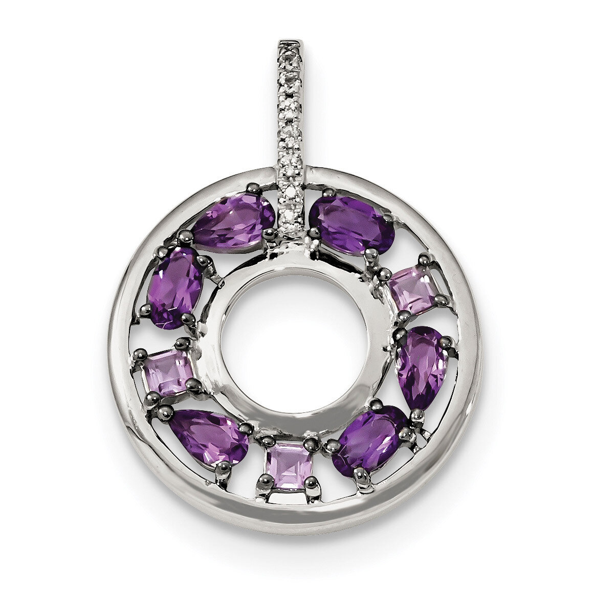 Amethyst &amp; CZ Diamond Circle Pendant Sterling Silver QP4994, MPN: QP4994, 883957222936