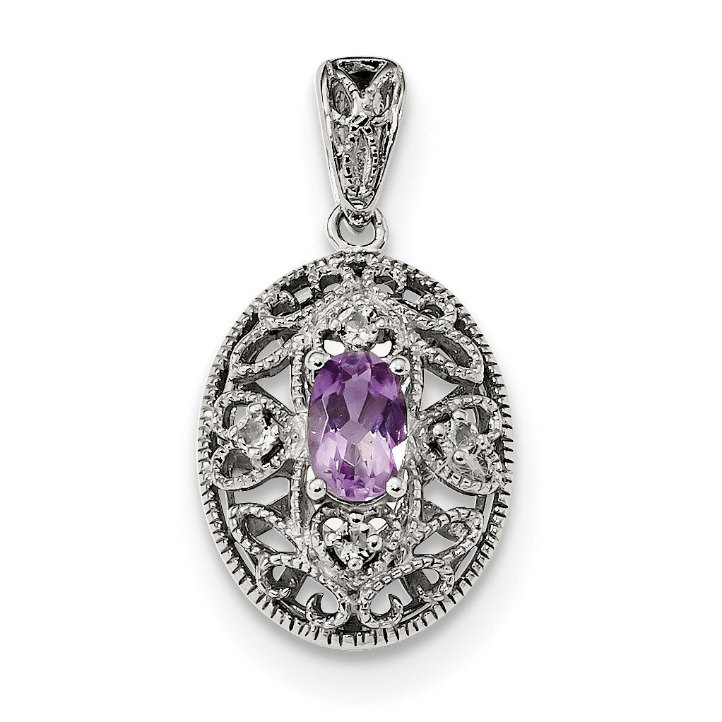 Oval Amethyst &amp; White Topaz Pendant Sterling Silver Rhodium-plated QP4996, MPN: QP4996, 883957872568