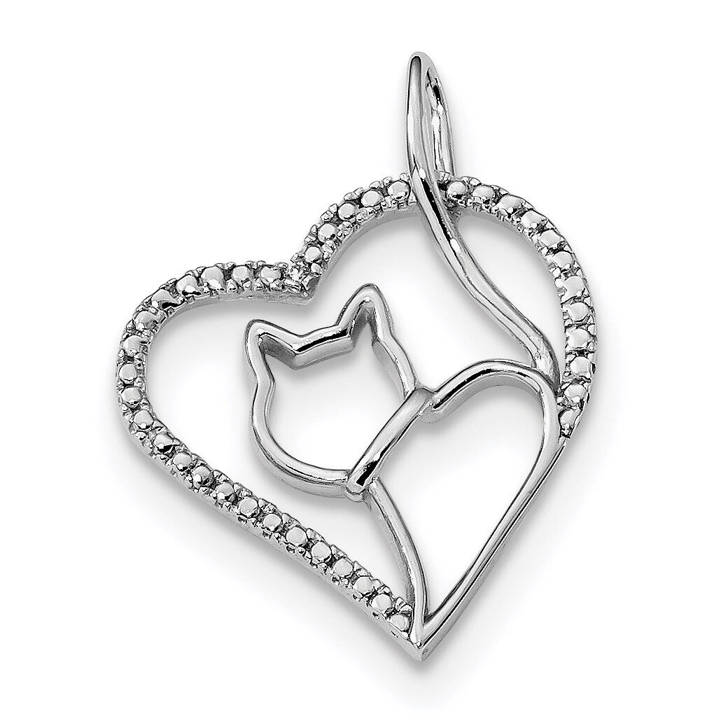 CZ Diamond Heart with Cat Silhouette Pendant Sterling Silver Rhodium-plated QP5018, MPN: QP5018, 88…