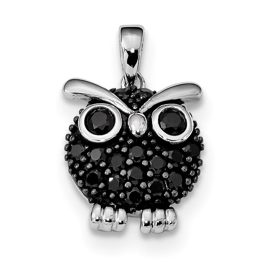 Black Rhodium Black CZ Diamond Owl Pendant Sterling Silver QP5020