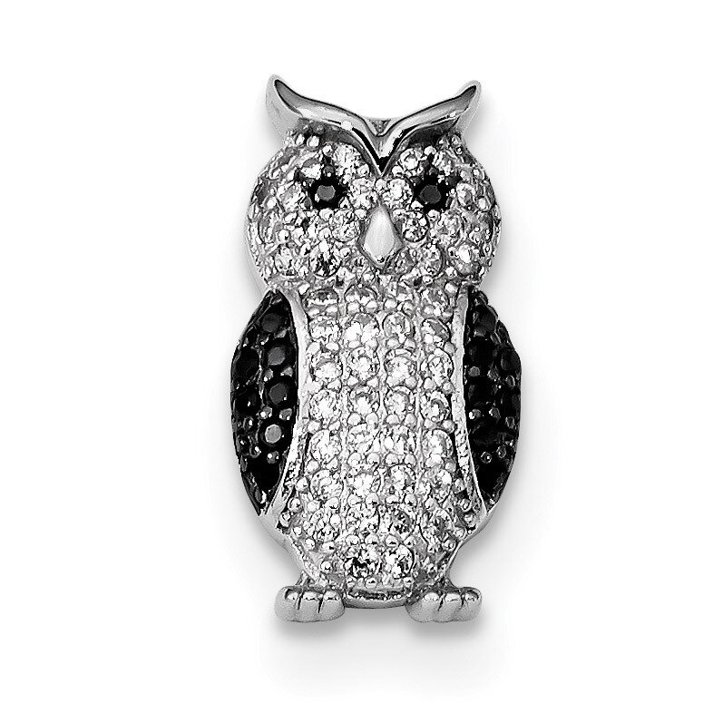 Black & White CZ Diamond Owl Slide Pendant Sterling Silver Rhodium-plated QP5021