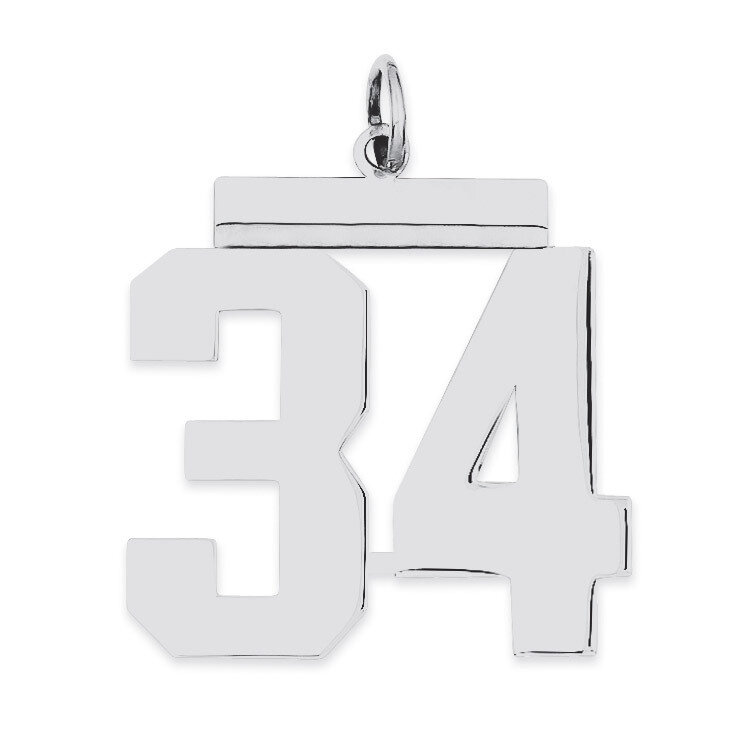 Charm Number 34 Polished Sterling Silver Large QPL34, MPN: QPL34, 191101280856