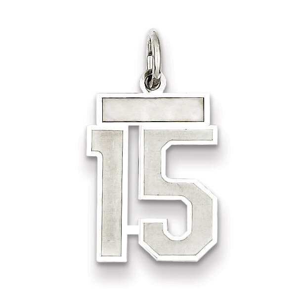Charm Number 15 Satin Sterling Silver Small QPS15