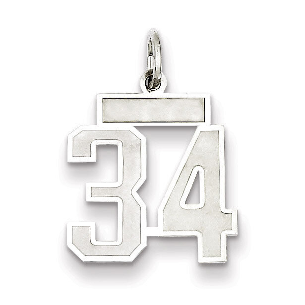 Charm Number 34 Satin Sterling Silver Small QPS34