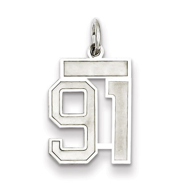 Charm Number 91 Satin Sterling Silver Small QPS91