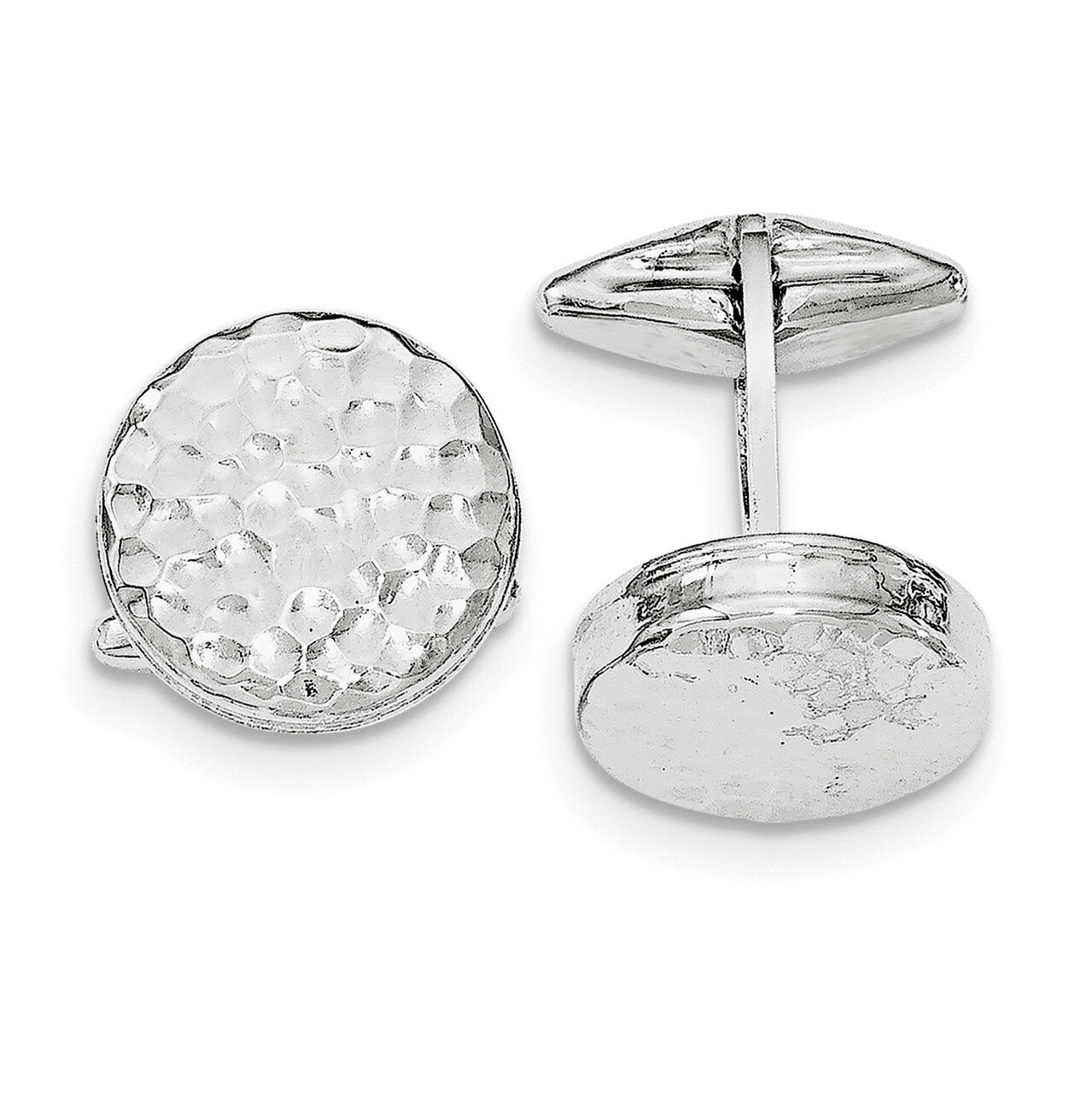 Hammered Round Cufflink Sterling Silver Rhodium-plated Polished QQ543, MPN: QQ543, 191101782435