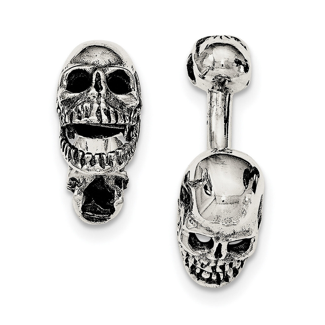 Moveable Skull Cufflinks Sterling Silver Antiqued QQ551