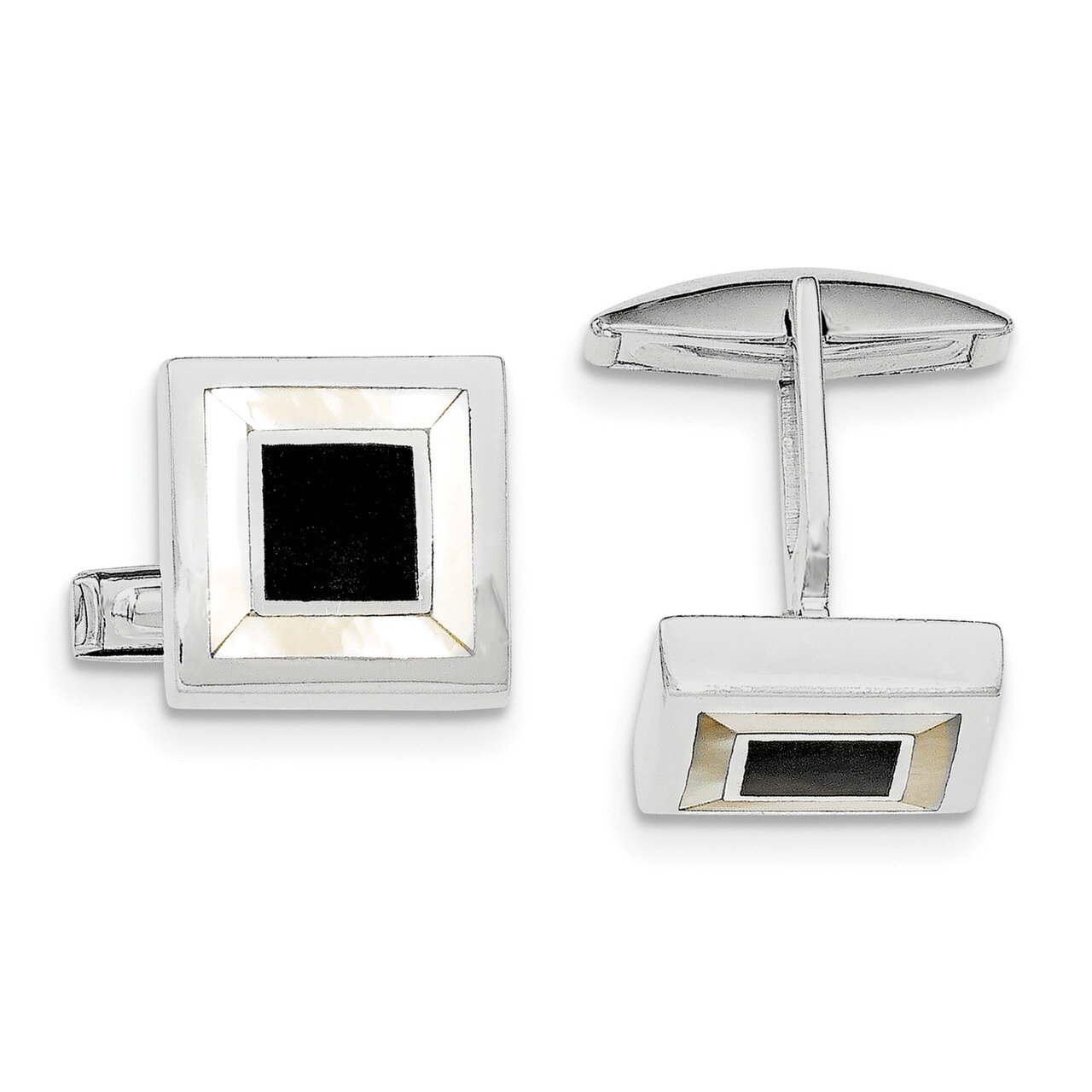 Mother Of Pearl & Enamel Cufflinks Sterling Silver Rhodium-plated QQ570