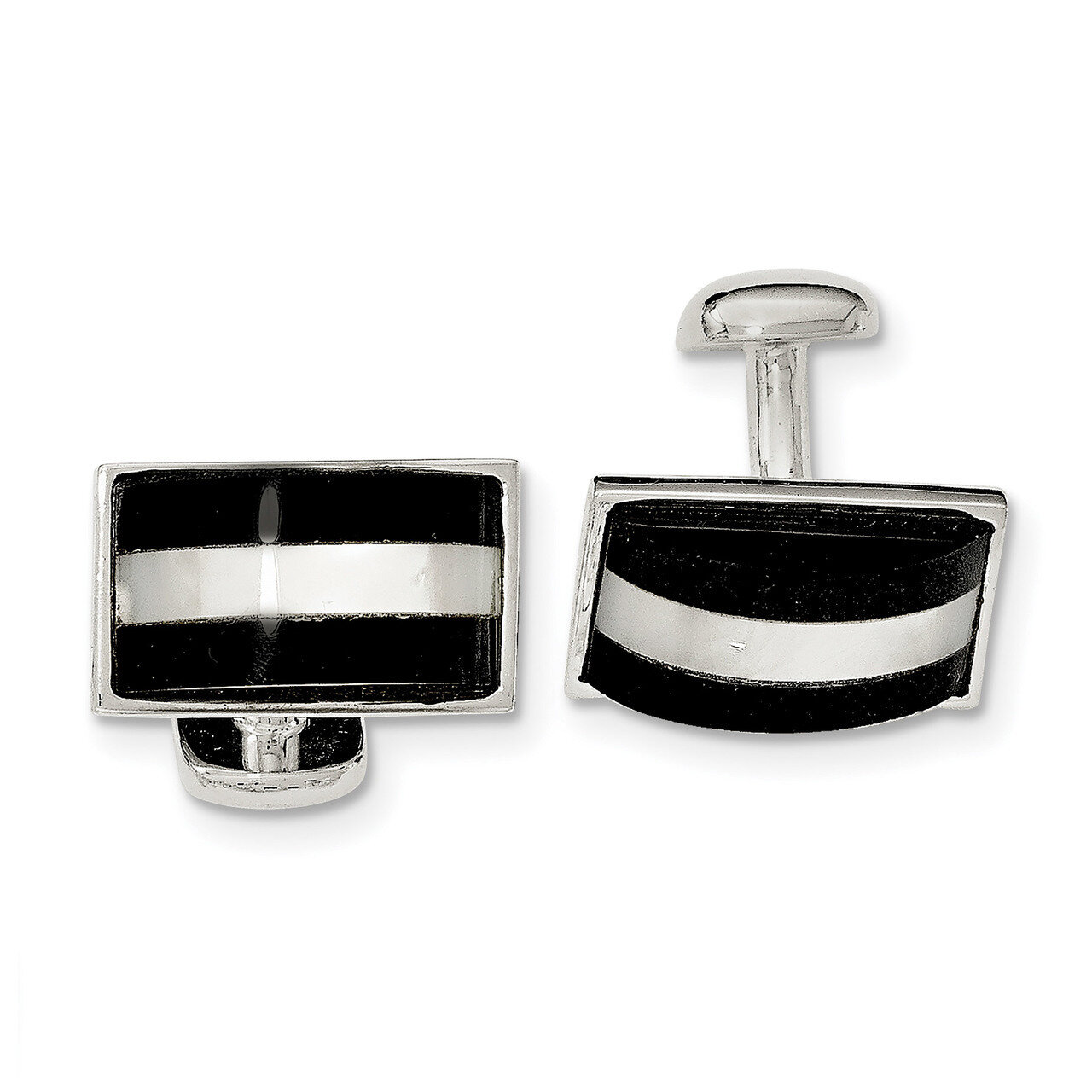Mother Of Pearl & Onyx Cufflinks Sterling Silver QQ578