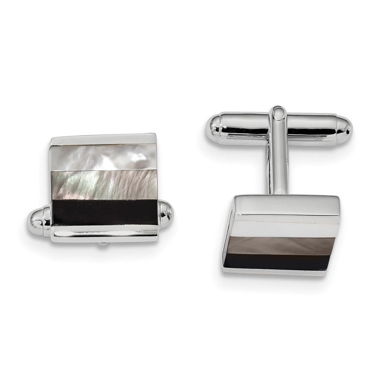 Onyx and White Grey Mother of Pearl Cufflinks Sterling Silver Rhodium-plated QQ604, MPN: QQ604, 883…