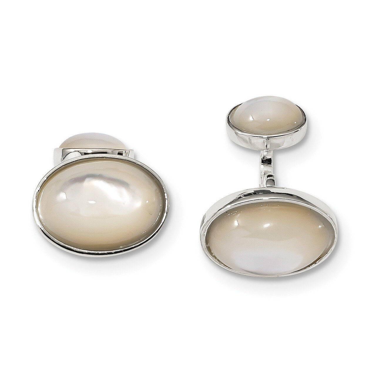 Oval Mother of Pearl &amp; Onxy Cufflinks Sterling Silver QQ609, MPN: QQ609,