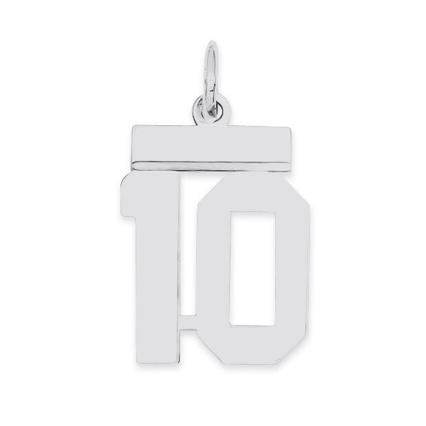 Pendant Number 10 Polished Sterling Silver Small QSS10