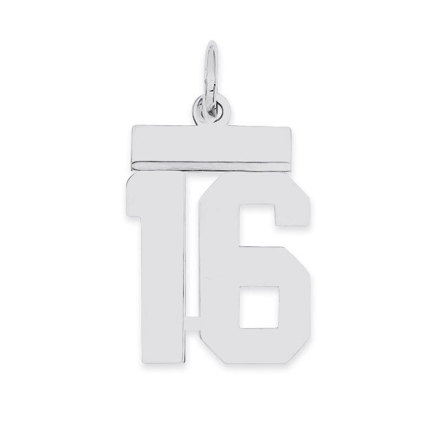 Pendant Number 16 Polished Sterling Silver Small QSS16