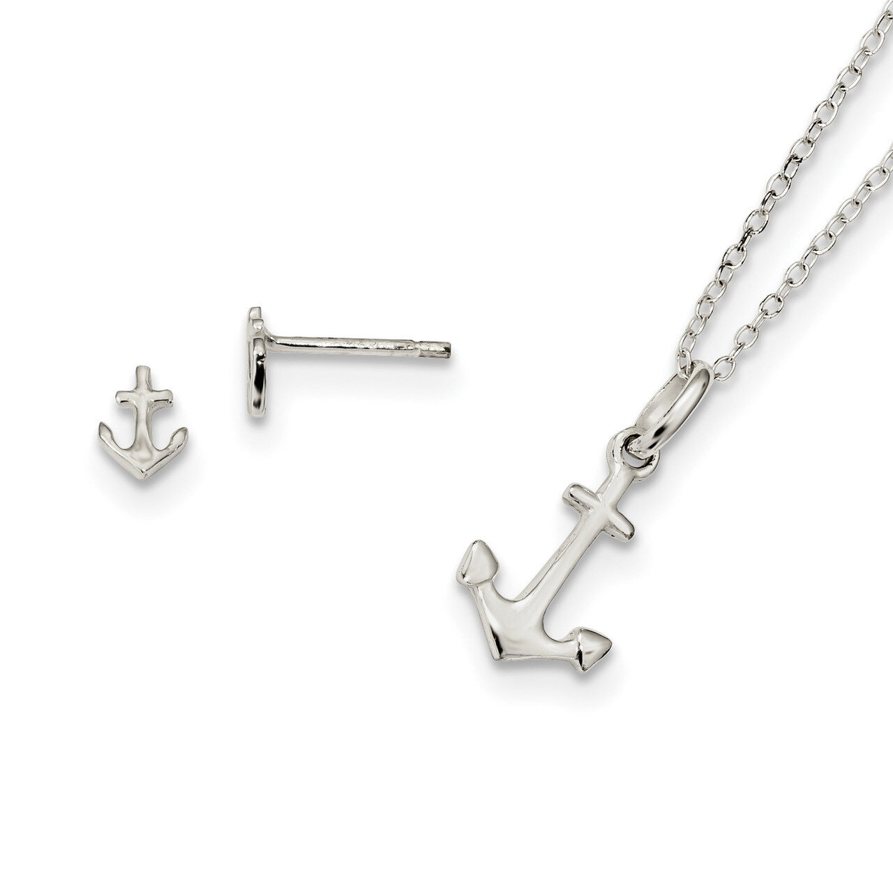 Anchor Necklace &amp; Post Earring Set Sterling Silver QST260, MPN: QST260, 723252881868
