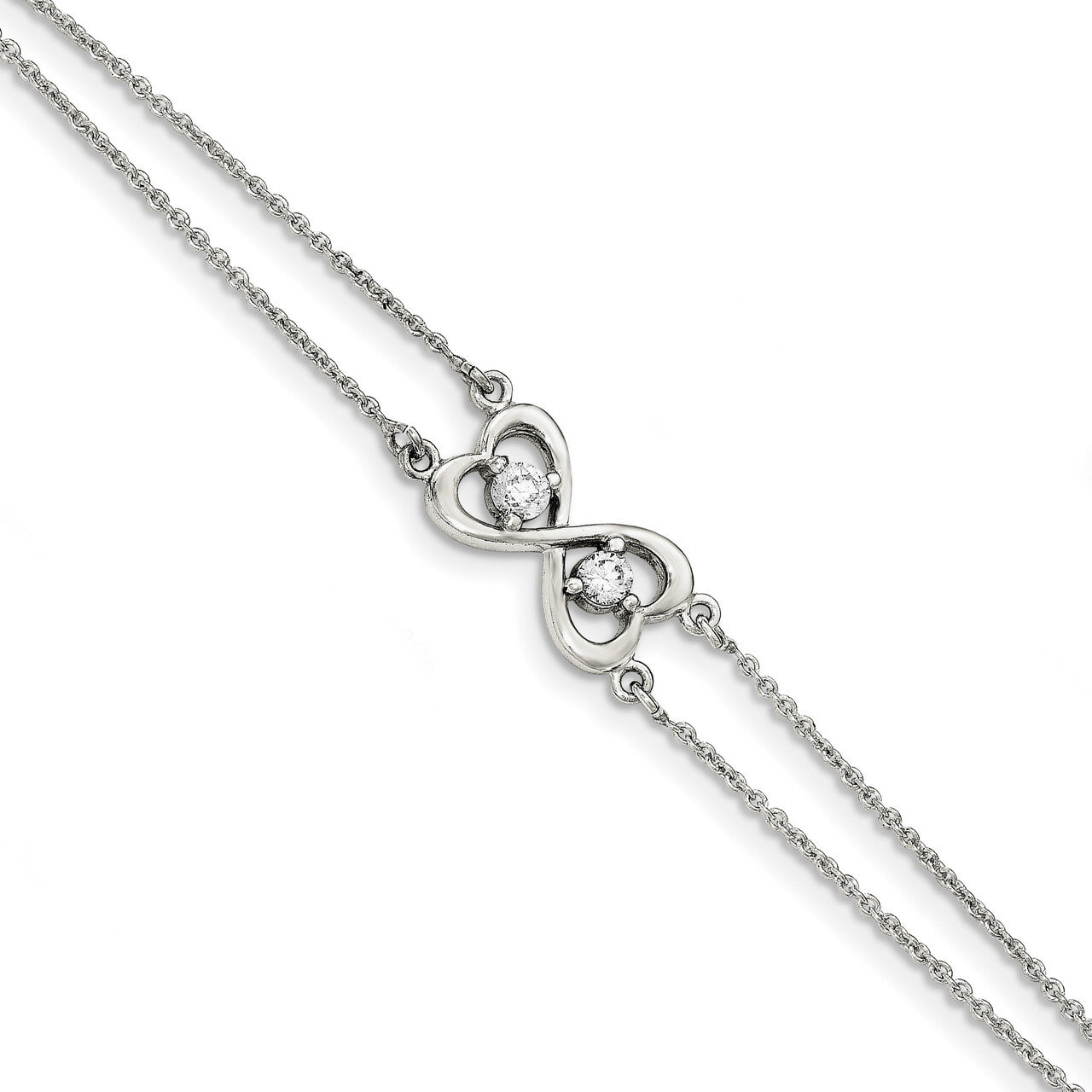 CZ Diamond Heart Two-strand Bracelet 7.5 Inch Sterling Silver Polished QX924CZ Diamond, MPN: QX924C…