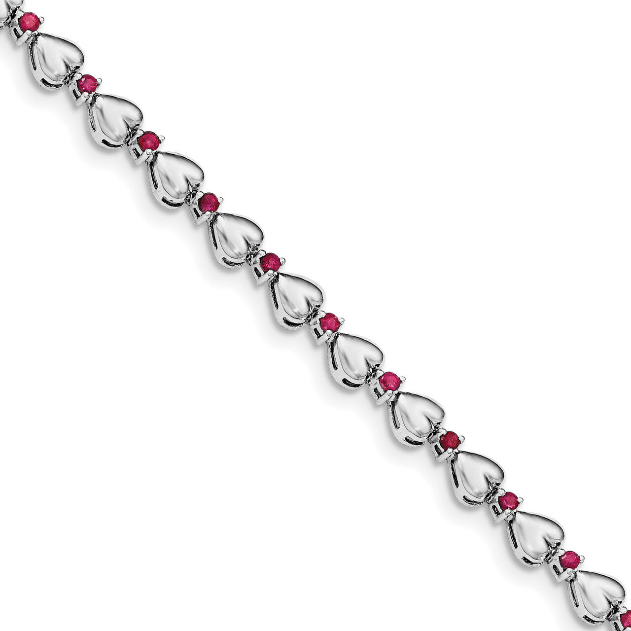 Ruby Heart Bracelet 7.25 Inch Sterling Silver Rhodium-plated QX938R, MPN: QX938R, 191101336041
