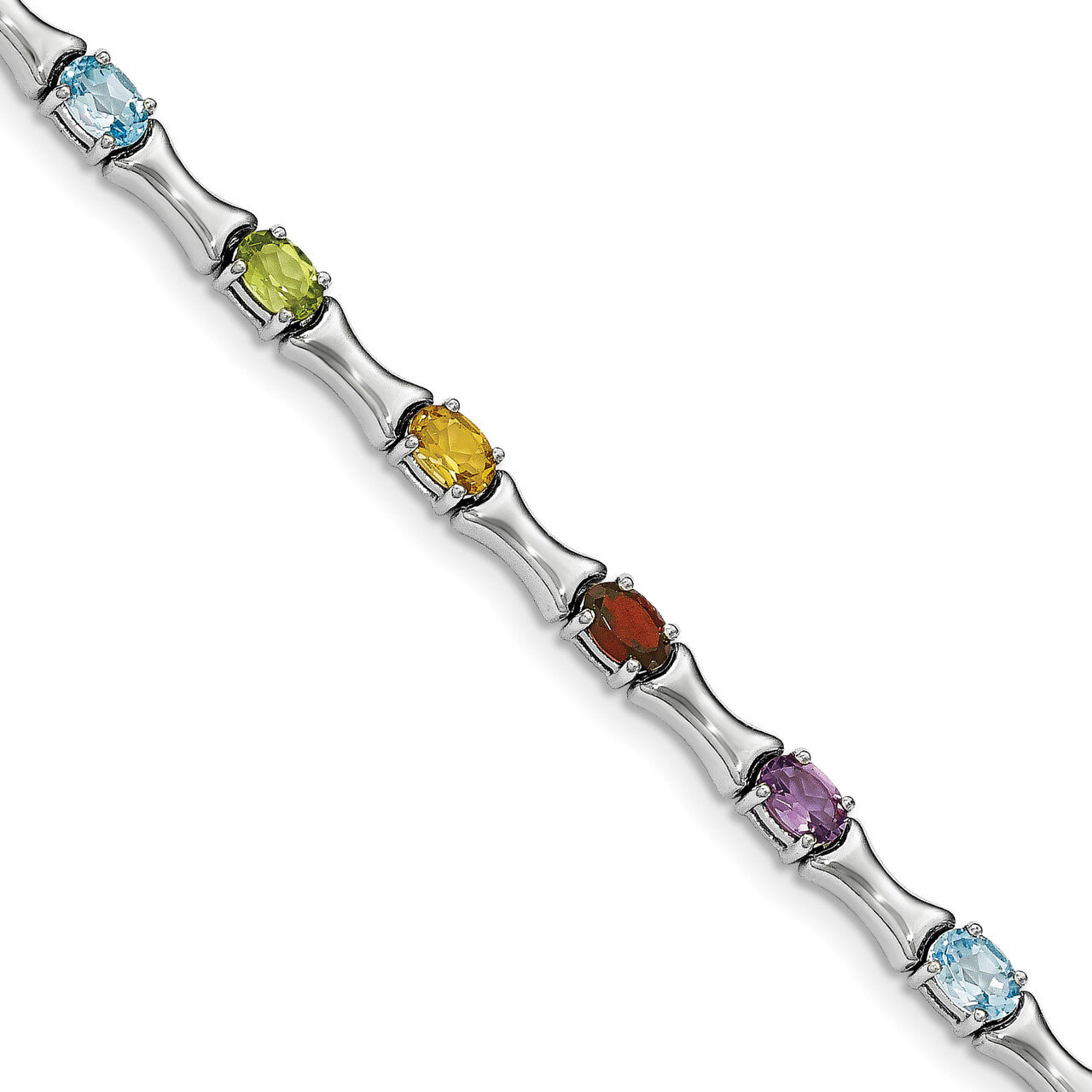 Multi Gemstone Bracelet 7.25 Inch Sterling Silver Rhodium-plated QX941RB