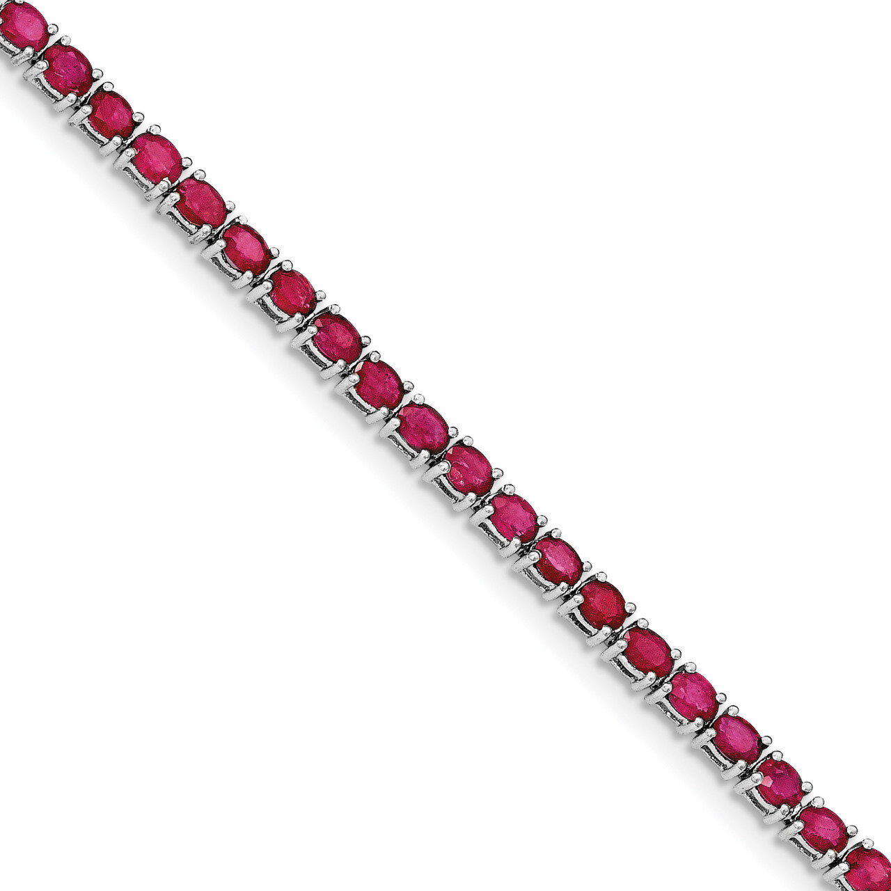 Oval Ruby Bracelet 7.5 Inch Sterling Silver Rhodium-plated QX944R