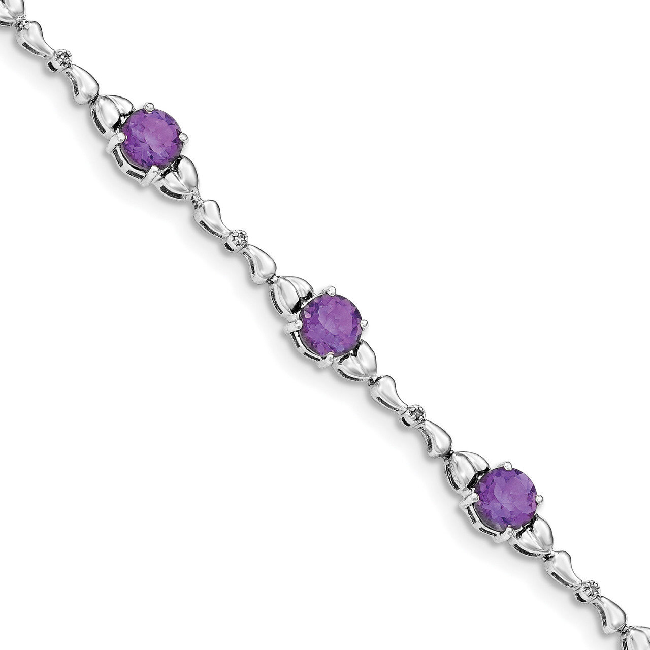 Amethyst &amp; Diamond Tennis Bracelet 7.5 Inch Sterling Silver Rhodium-plated QX946AM, MPN: QX946AM, 1…