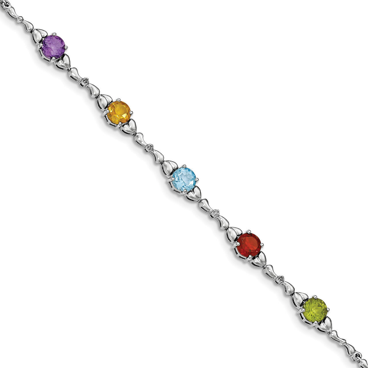 Multi Gemstone &amp; Diamond Bracelet 7.5 Inch Sterling Silver Rhodium-plated QX946RB, MPN: QX946RB, 19…