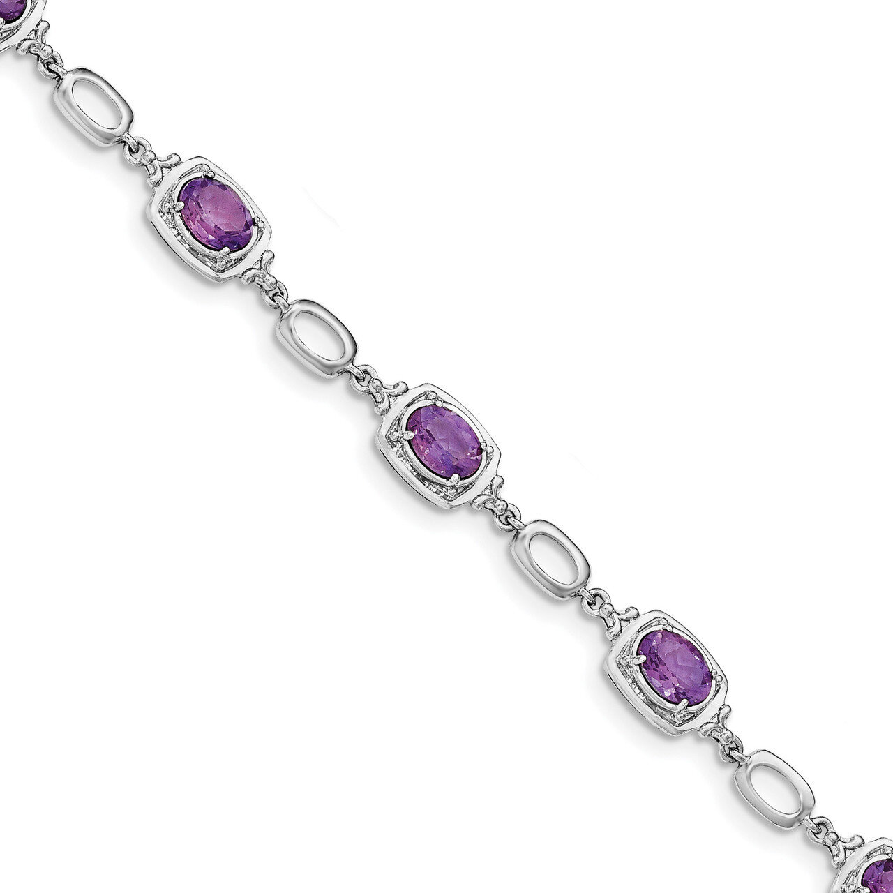 Amethyst Link Bracelet 7.5 Inch Sterling Silver Rhodium-plated QX948AM, MPN: QX948AM, 191101335938