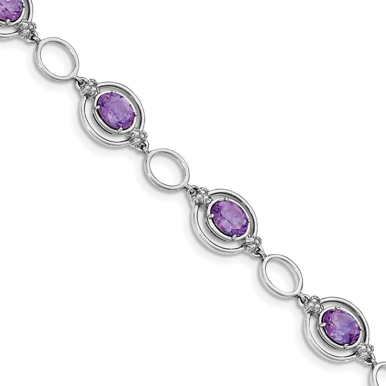 Amethyst Open Link Bracelet 7.5 Inch Sterling Silver Rhodium-plated QX949AM, MPN: QX949AM, 19110133…