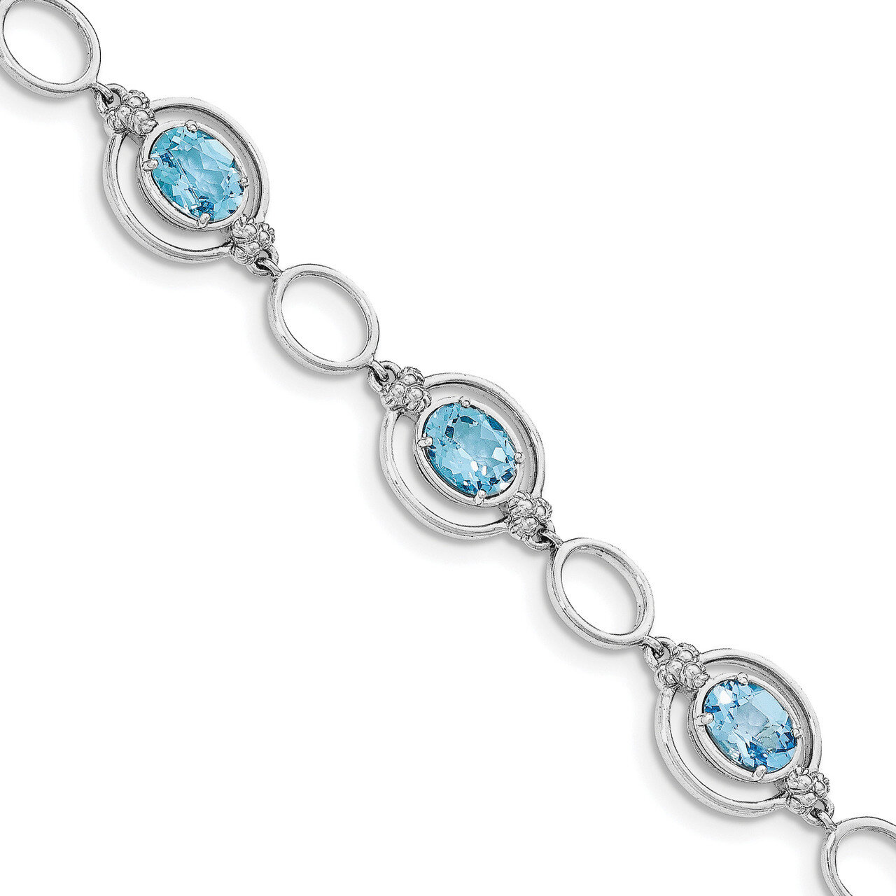 Light Swiss Blue Topaz Open Link Bracelet 7.5 Inch Sterling Silver Rhodium-plated QX949BT