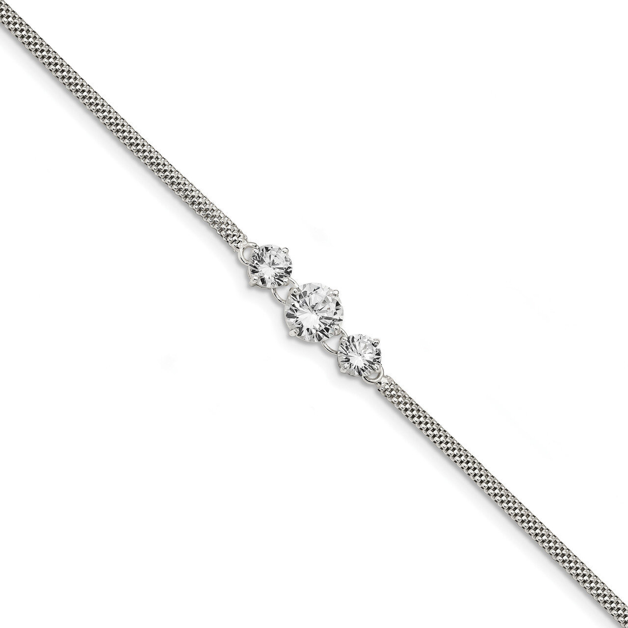 CZ Diamond 3-stone Bracelet 7.5 Inch Sterling Silver QX958CZ Diamond, MPN: QX958CZ, 883957962351
