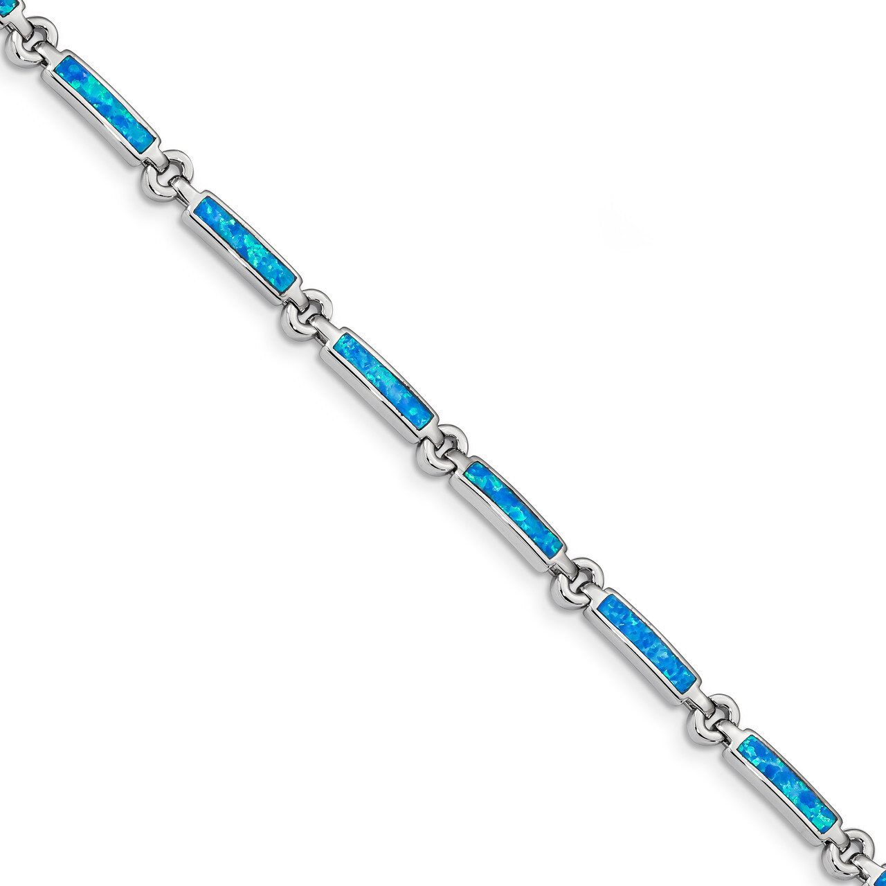 Created Opal Bars Bracelet 7.25 Inch Sterling Silver Rhodium-plated QX971CP