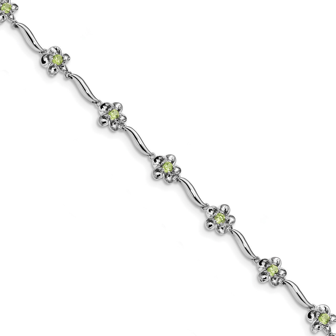 Floral Peridot Bracelet 7.5 Inch Sterling Silver Rhodium-plated QX982PE, MPN: QX982PE, 883957181578