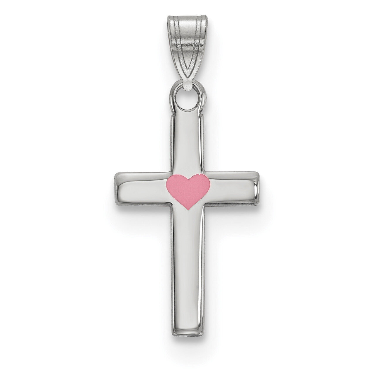 Pink Enameled Heart Cross Charm Sterling Silver QXR270