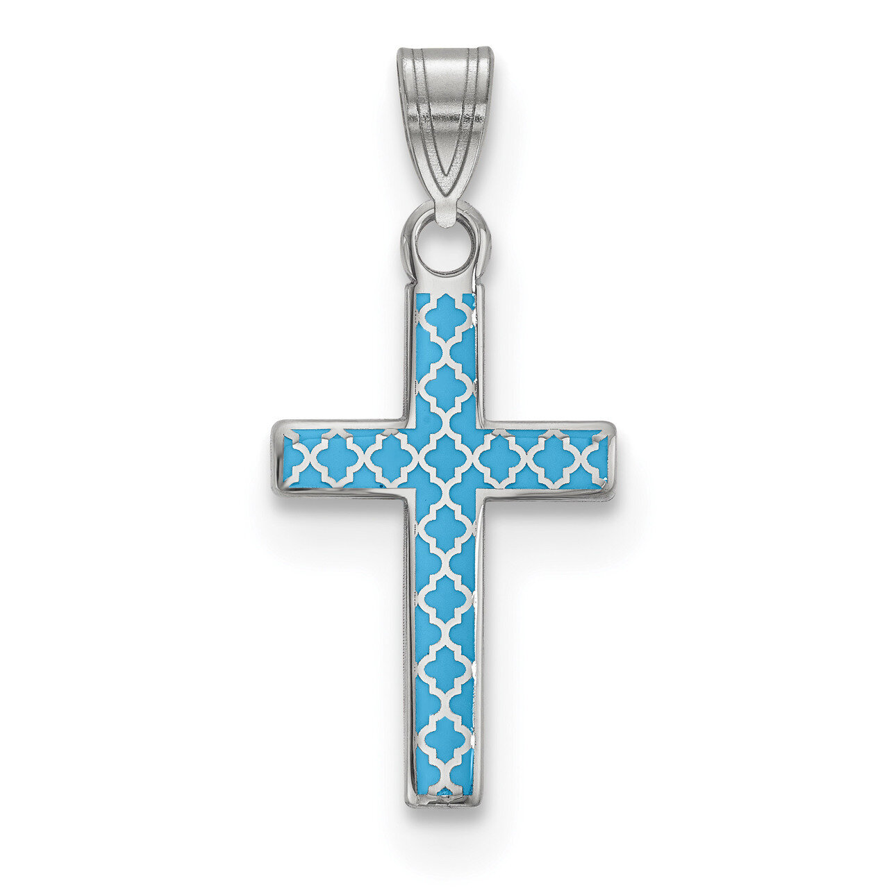 Blue Enameled Cross Hatch Cross Charm Sterling Silver QXR273, MPN: QXR273, 883957873961