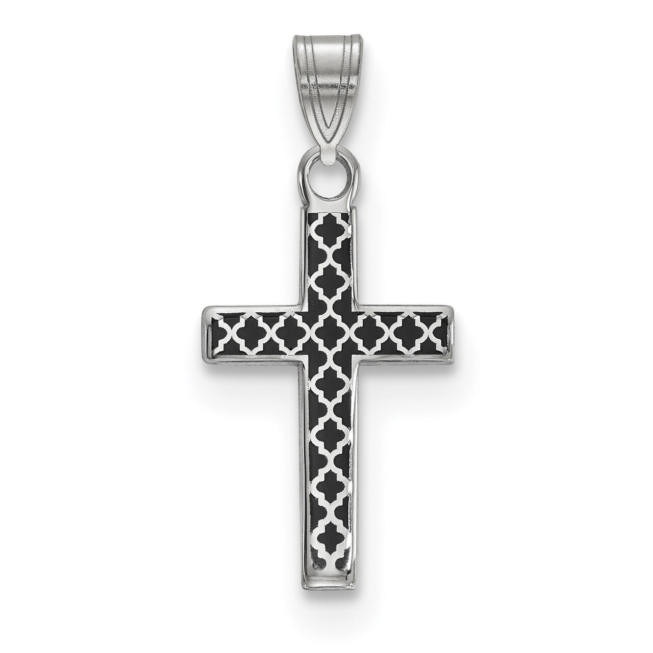 Black Enameled Cross Hatch Cross Charm Sterling Silver QXR274, MPN: QXR274, 883957873978