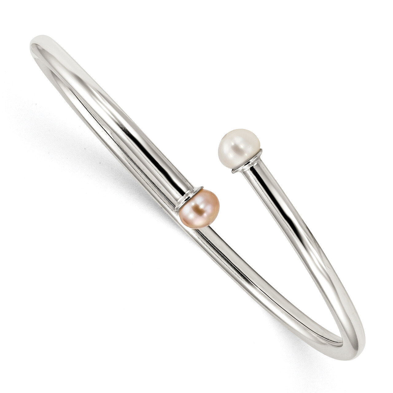 Children&#39;s 5-5.5mm Pink/White Flexible Bangle Sterling Silver QB1203, MPN: QB1203, 191101111426
