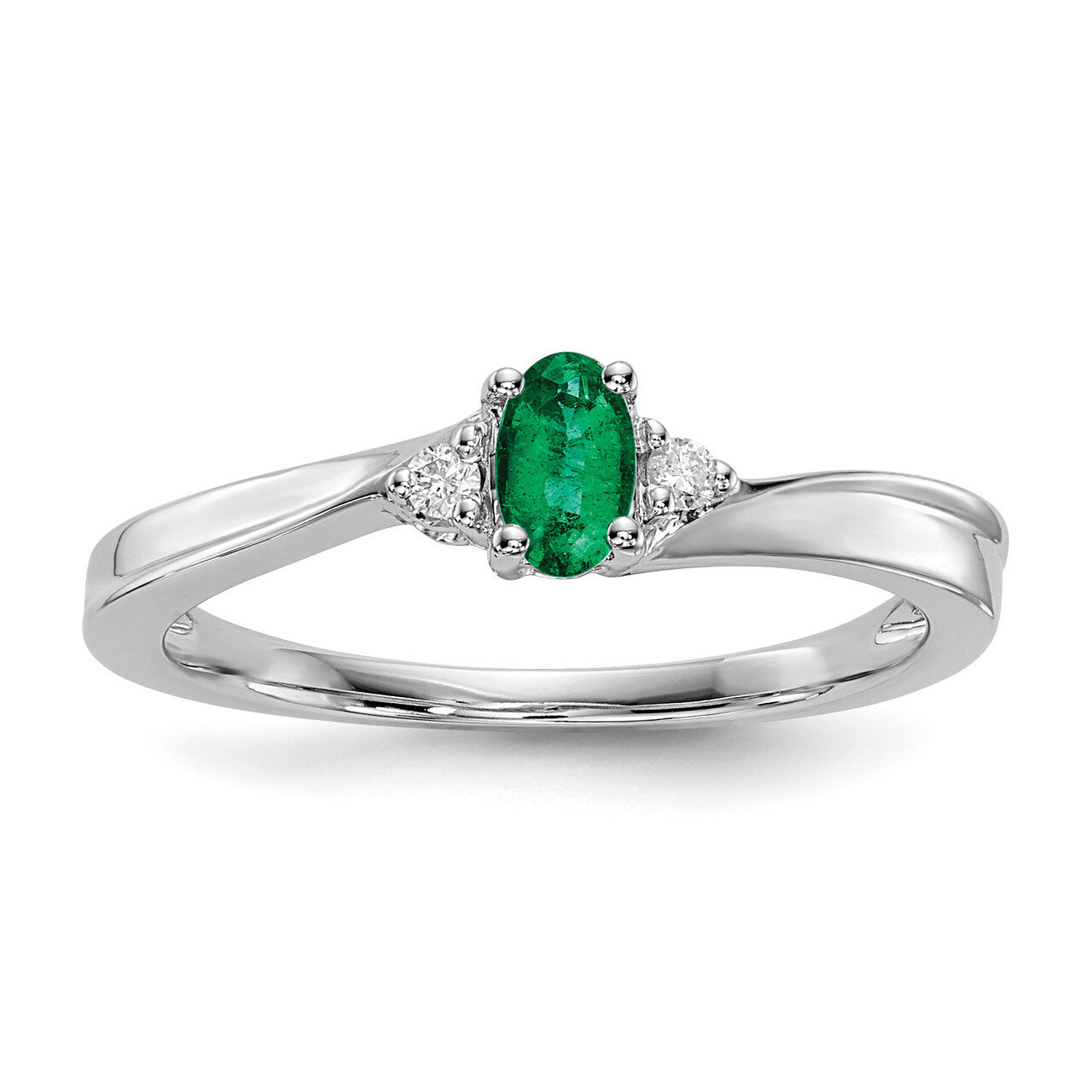 Created Emerald Birthstone Ring Sterling Silver Rhodium-plated QBR25MAY