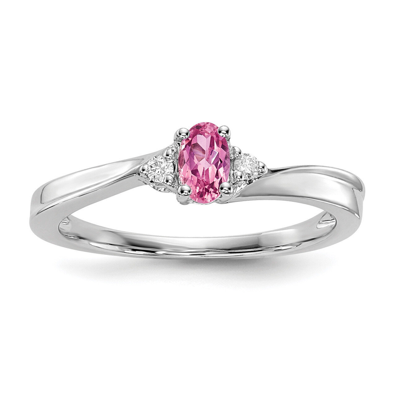 Created Pink Tourmaline Birthstone Ring Sterling Silver Rhodium-plated QBR25OCT