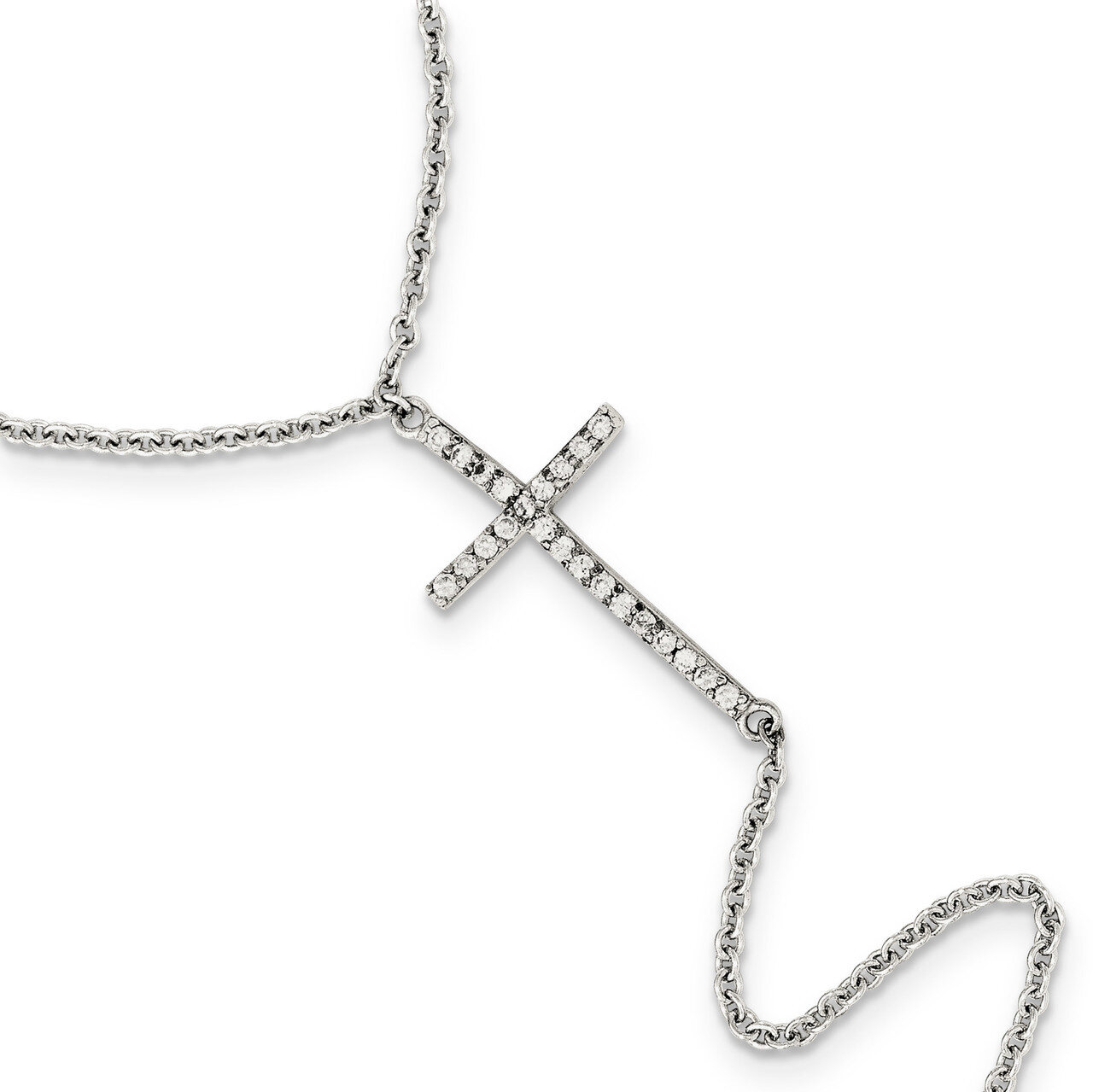 CZ Diamond Cross Attached Ring Bracelet 7 Inch Sterling Silver Polished QG3632-7, MPN: QG3632-7, 88…
