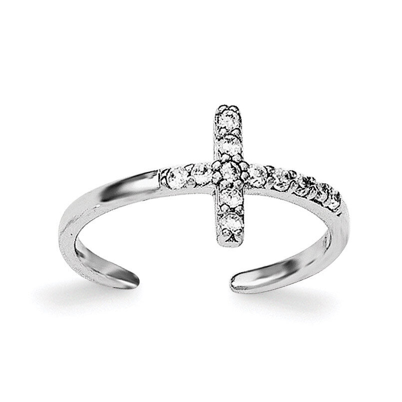 CZ Diamond Cross Toe Ring Sterling Silver Rhodium-plated QR6038