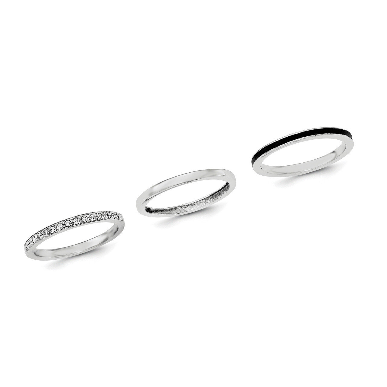 Enameled with CZ Diamond Ring Set Sterling Silver Rhodium-plated QR6108, MPN: QR6108,