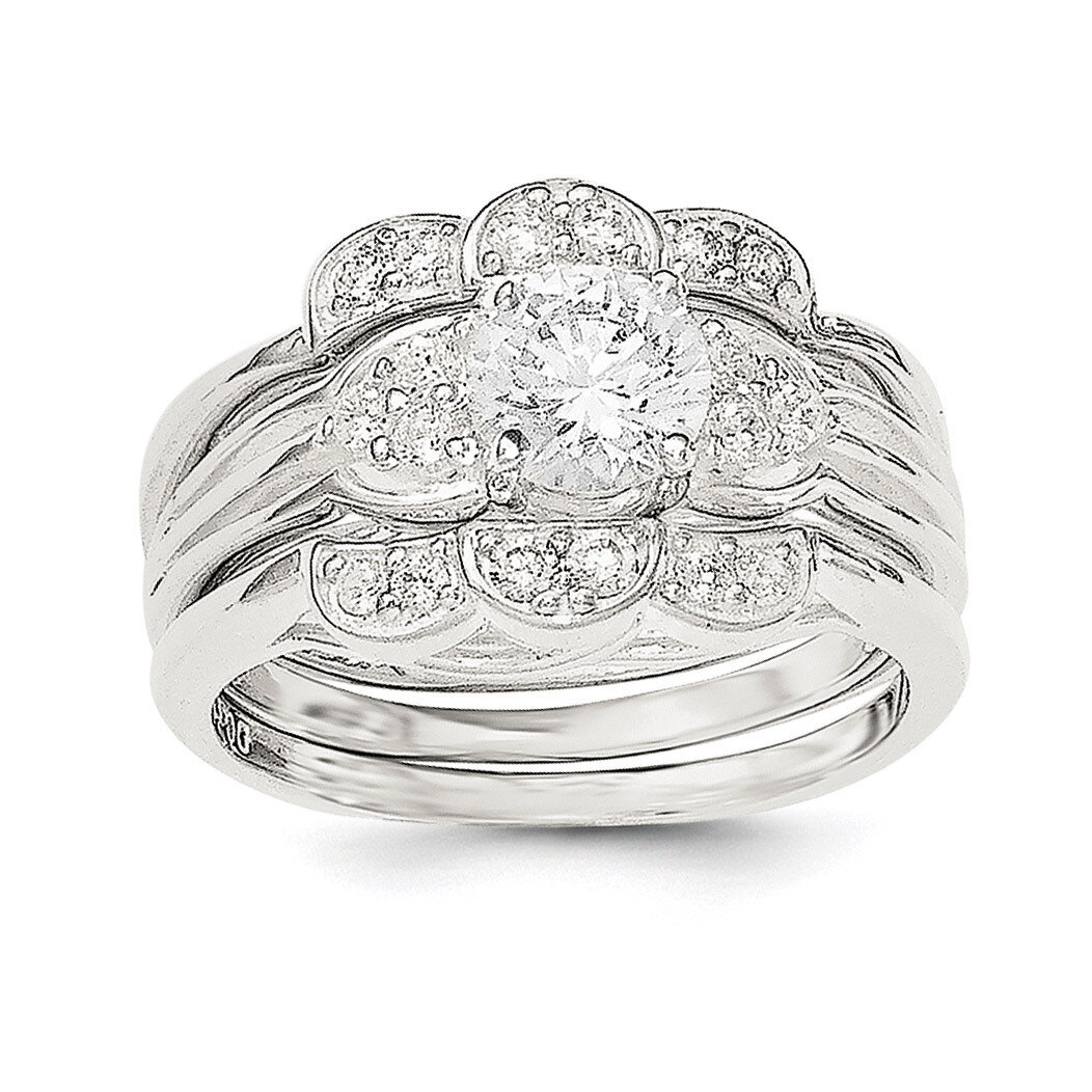 CZ Diamond 4-prong CZ Diamond with Accent CZ Diamonds 3-Ring Set Sterling Silver Polished QR6151, M…