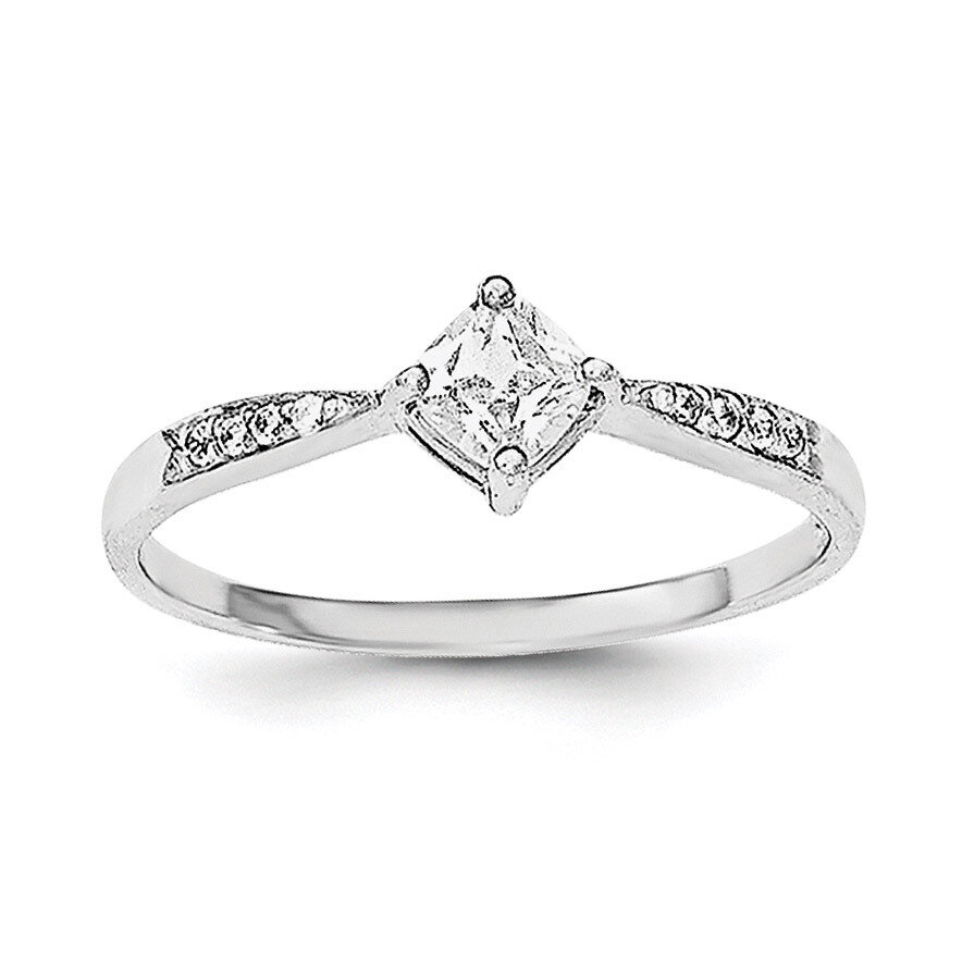 Square Shaped CZ Diamond Ring Sterling Silver Rhodium-plated Polished QR6154, MPN: QR6154,