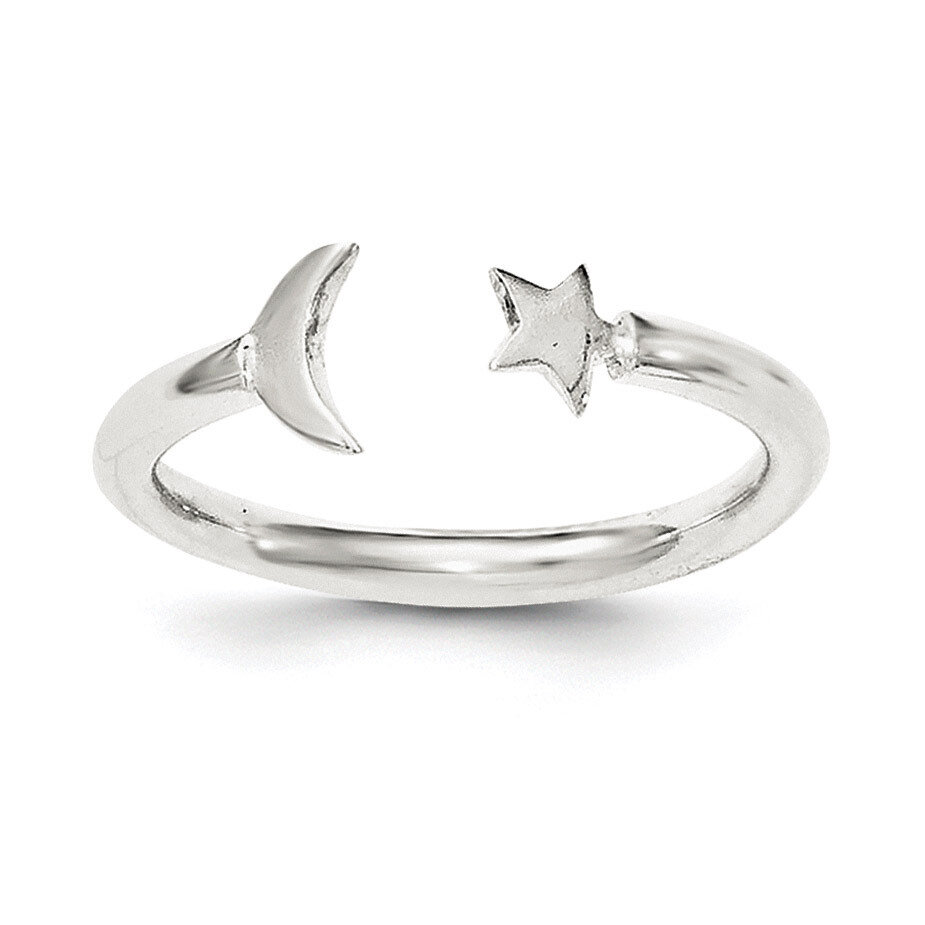 Half Moon and Star Adjustable Ring Sterling Silver Polished QR6191