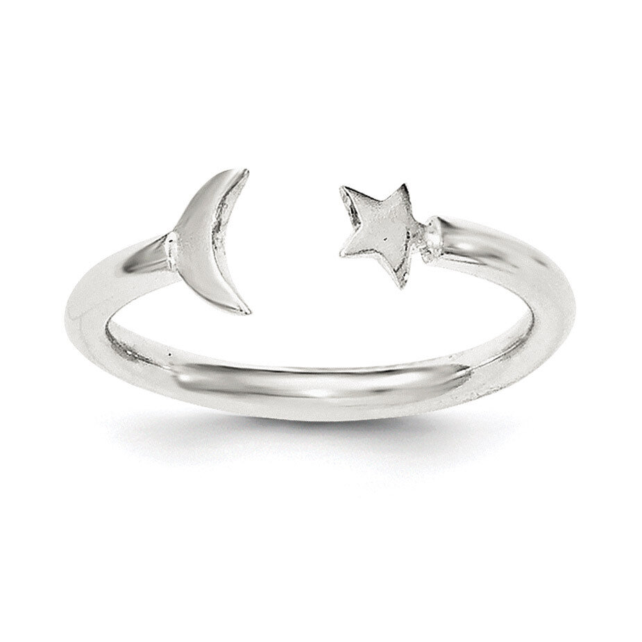 Half Moon and Star Adjustable Ring Sterling Silver Polished QR6191, MPN: QR6191, 191101073014