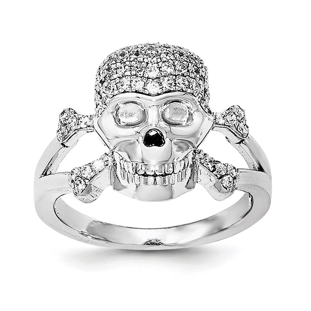 CZ Diamond Skull Ring Sterling Silver Rhodium-plated QR6197, MPN: QR6197,