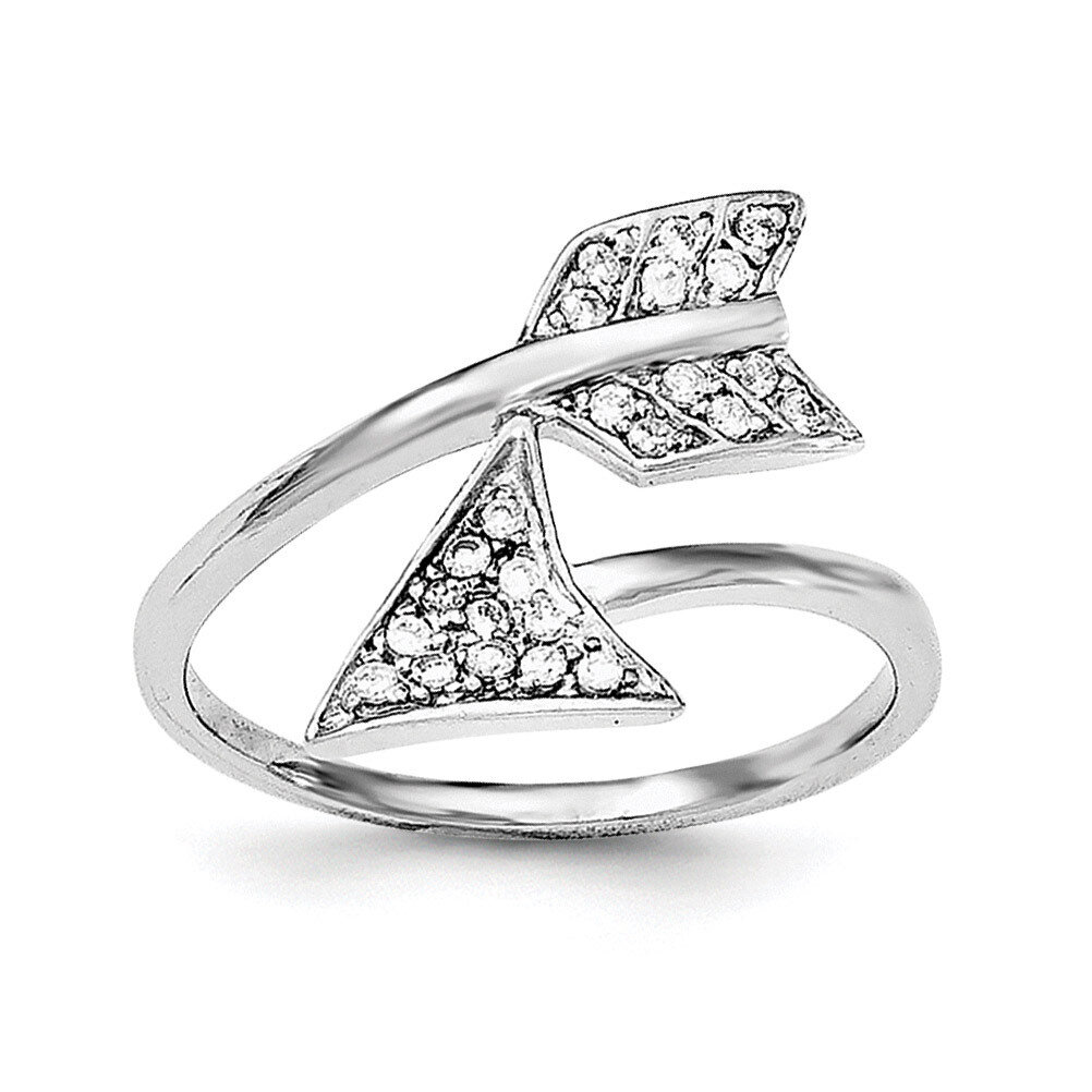 Adjustable Polished CZ Diamond Arrow Ring Sterling Silver Rhodium-plated QR6207, MPN: QR6207,