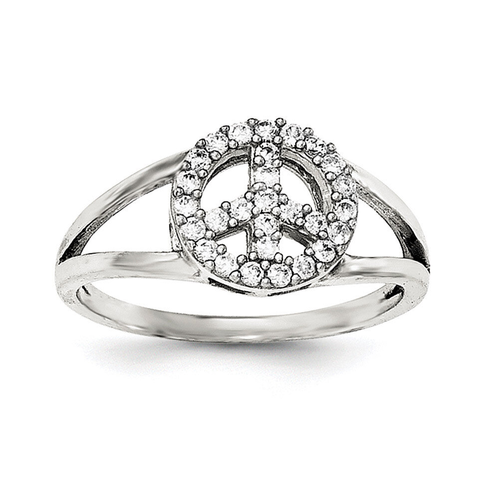 CZ Diamond Peace Sign Ring Sterling Silver Polished QR6215, MPN: QR6215,