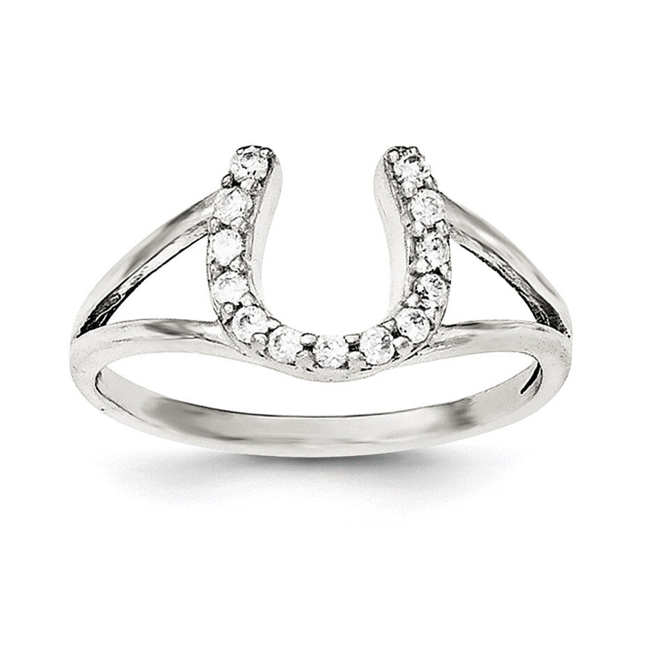 CZ Diamond Horseshoe Ring Sterling Silver Polished QR6216