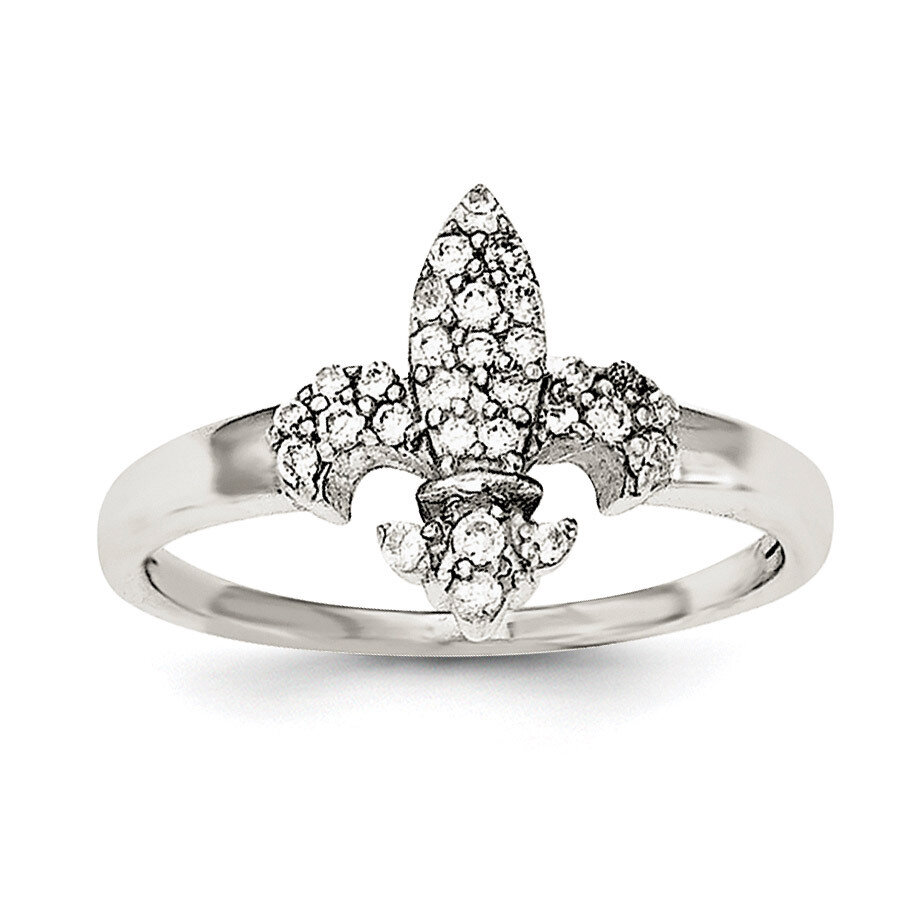 CZ Diamond Fleur De Lis Ring Sterling Silver Polished QR6217, MPN: QR6217,