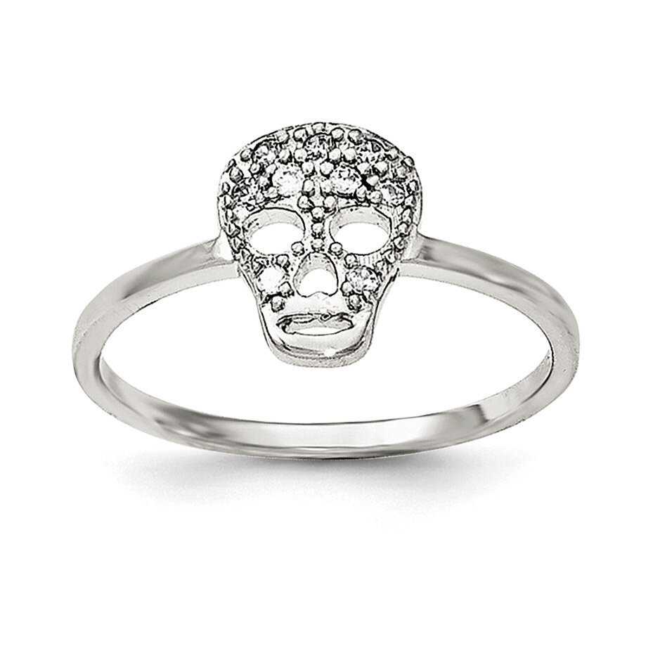 CZ Diamond Skull Ring Sterling Silver Rhodium-plated QR6218, MPN: QR6218,